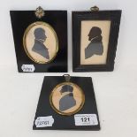 A 19th century bust portrait silhouette, probably John Priestley, 8.5 x 6.5 cm, oval, and two
