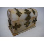 A Victorian onyx dome top casket, the brass strapwork with engraved decoration, 22 cm wide By RB top