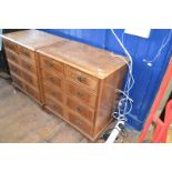 A pair of 18th century style chests, veneered in walnut, having two short and three graduated long