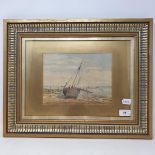 English school, late 19th century, boats on the shore, watercolour, 18 x 24 cm, and its pair (2)