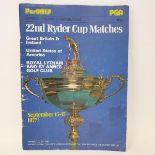 A 1977 Ryder Cup official souvenir program, signed by several players including Brian Huggett,