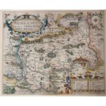 A Johannes Norden tinted map, Middlesex Olima Trinoban Tibus habitata, 28 x 34 cm RB Generally good,