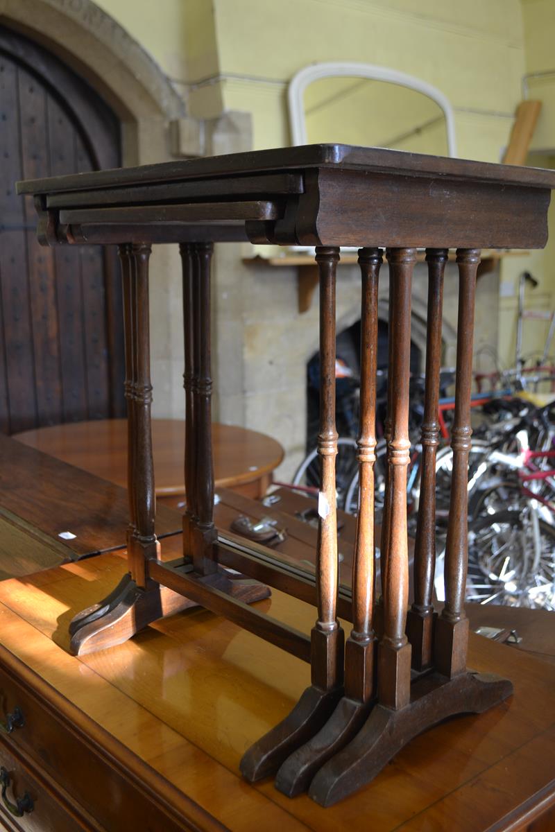 A walnut open bookcase, 95 cm wide, a pair of bedside tables, 47.5 cm wide, a yew chest, of six - Image 4 of 6