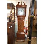 A longcase clock, the 31 cm square painted dial, signed JOS Thristle, Stogursey, with Roman numerals