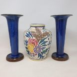 A Carter Stabler & Adams Poole Pottery vase, with floral decoration, 21 cm high, a pair of Denby