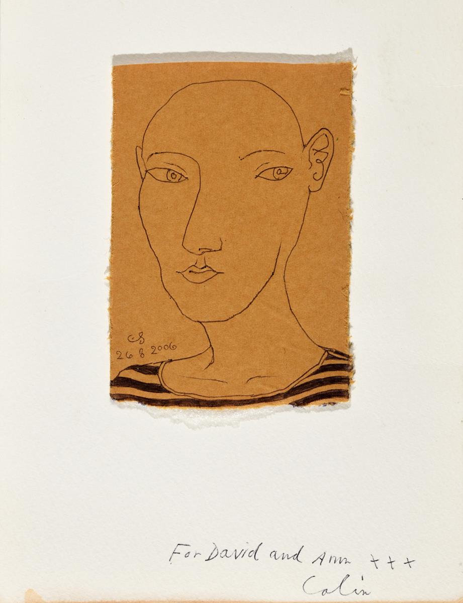 Colin Self (b. 1941), a figure in a stripped top, initialled and dated 26.8.2006, pen and ink on