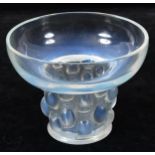 A Lalique opalescent glass vase, the bowl on a cylindrical base with ovoid and other shapes on a