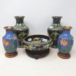A pair of Japanese cloisonne vases, decorated dragons, 23 cm high, another pair of cloisonne vases
