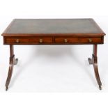 A Regency mahogany library table, the leather inset top above two real and two false drawers, on end