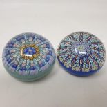 A Perthshire Millefiori glass domed paperweight, and another similar Perthshire paperweight (2)