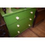 A Victorian green painted pine chest, of four drawers, on turned feet, 89 cm wide