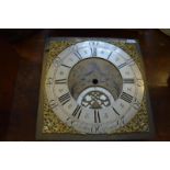 A 30.5 cm square brass dial, for a longcase clock, the silvered chapter ring, signed Jon Miller,