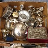 A Victorian silver plated dish cover, other plated items and metalwares (qty)