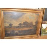 English School, 19th century, cattle watering, oil on canvas, and other assorted pictures and prints