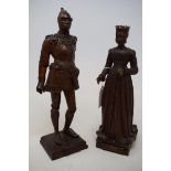 A pair of carved box wood figures, Blanca Maria, 25 cm high, and Arthur, 28.5 cm high, wormed (2)