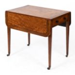 A George III Pembroke table, veneered in satinwood, crossbanded in amboyna and tulipwood, with one