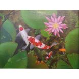 Koi carp and Lilies, acrlyic, 44 x 59 cm
