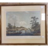 A coloured aquatint, Richmond Bridge 1776, published 1780, 45 x 57 cm, another coloured aquatint,