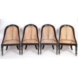 A set of four ebony Bergere chairs, on tapering turned front legs (4) See illustration Report