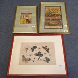 A 19th century Chinese drawing, of butterflies and insects, on pith paper, 20 x 31.5 cm, and two