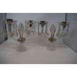 A pair of Regency cut glass two light lustres, 26 cm high (2)