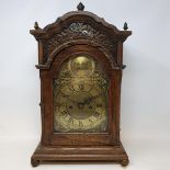 A bracket clock, the 16 cm arched square brass dial signed John Hill, London, the chapter ring