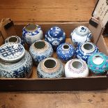Assorted Chinese ginger jars, some damages/loss (box) Largest jar and cover - cover damaged (