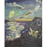 Modern British school, moonlit coastal scene, oil on canvas, 64 x 51 cm Provenance: From the estates