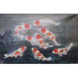Koi carp swimming, oil on canvas, 60 x 90 cm