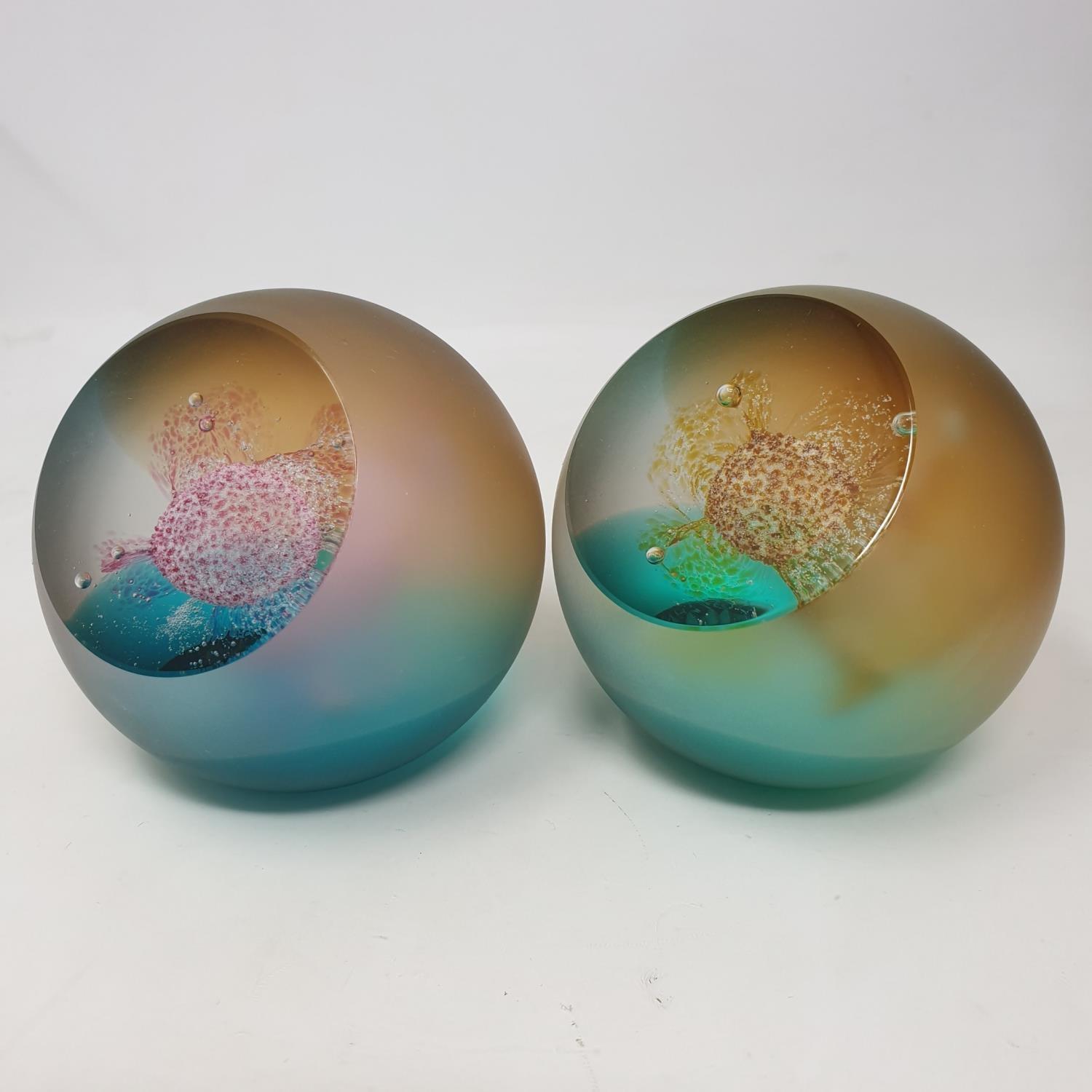 A pair of Caithness glass paperweights, Alpha & Omega set, designed by Colin Terris, limited edition - Image 2 of 2