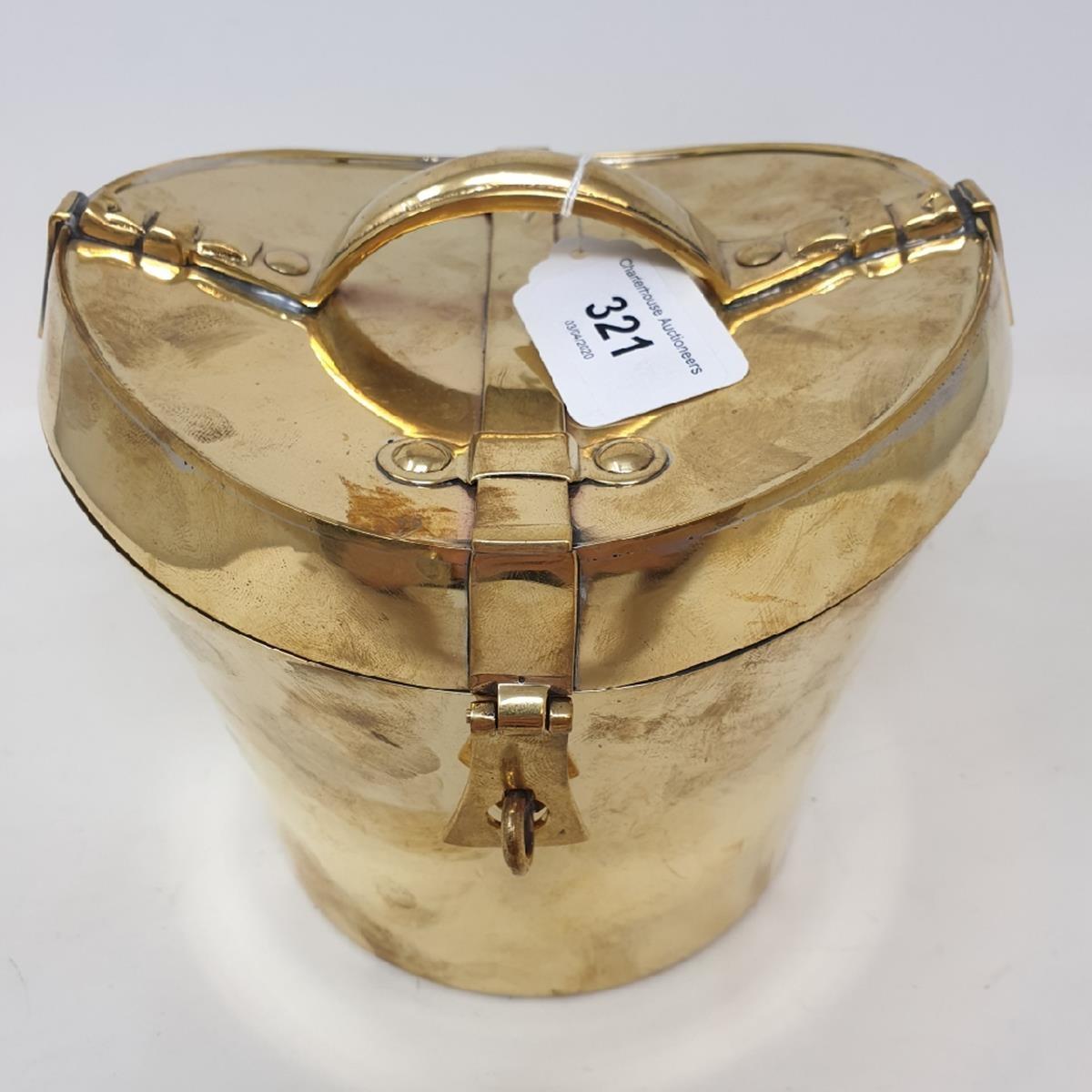 A novelty brass box, in the form of a hat box, 14 cm high - Image 2 of 2