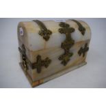 A Victorian onyx dome top casket, the brass strapwork with engraved decoration, 22 cm wide