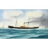 F. Corpuz, the steamship Stream Fisher in a gale, gouache, signed, dated 1909 and inscribed Antwerp,