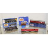 Assorted Hornby Dublo, many with boxes, including engines, carriages, trackside buildings and