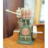 A painted and brass scale model, of a vertical engine, with a QEIIR Silver Jubilee 1977 plaque, 29.5