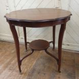 An Edwardian inlaid mahogany two tier occasional table, 76 cm diameter