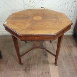 A late Victorian inlaid rosewood octagonal two tier occasional table, on tapering square legs, 92 cm