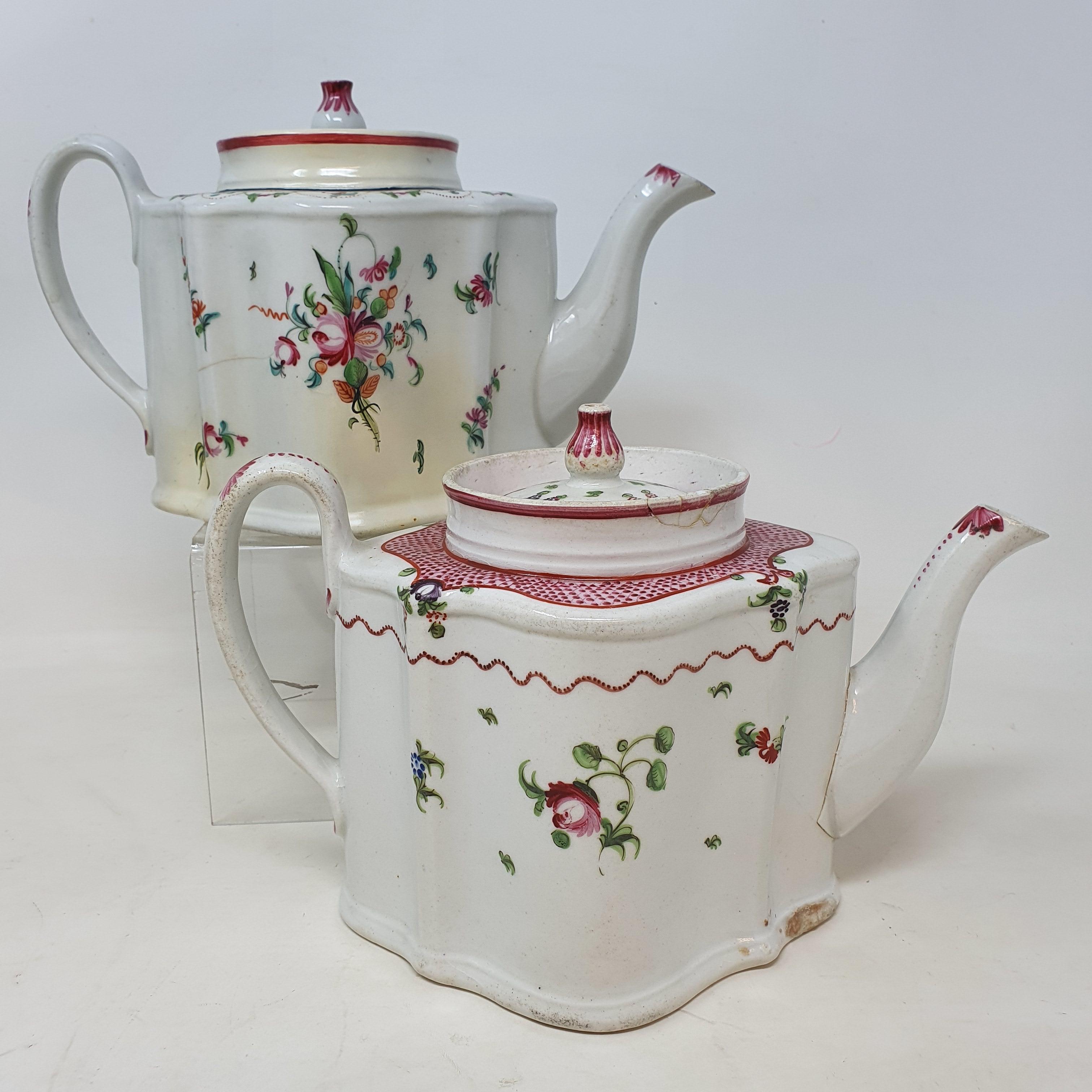 An early 19th century New Hall serpentine teapot decorated sprigs, 16 cm high, and another - Image 2 of 4