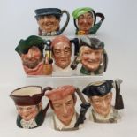 A group of Royal Doulton miniature character jugs, including The Gardener, D6634, The Trapper,
