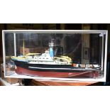 A scale model of a boat, Smit Rotterdam, 93 cm wide, in a case, 100 cm wide