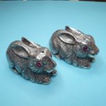 A pair of novelty silver condiments, in the form of rabbits