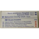 London Transport - Enamel sign displaying bus routes and directions to points of interest in the