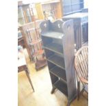 An oak bookcase, 40 cm wide, five kitchen chairs, and a set of five oak dining chairs, an oak dining