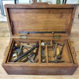 A carpenter's tool chest, with assorted tools, 83 cm wide