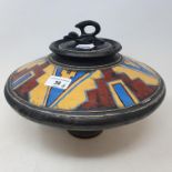 A John Bedding (British, b.1947) large raku jar decorated with a continuous geometric band,