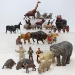 Assorted painted lead zoo, other animals, and figures (box)