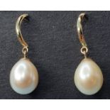 A pair of 9ct gold and cultured pearl drop earrings