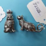 Two silver miniature cat figures