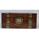 A 19th century burr walnut mother of pearl inlay writing box, 15 cm x 35 cm wide