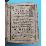 A miniature Bible, Printed for W Harries N 70 St Pauls Church Yard, 1774 (?), calf, incomplete, sold